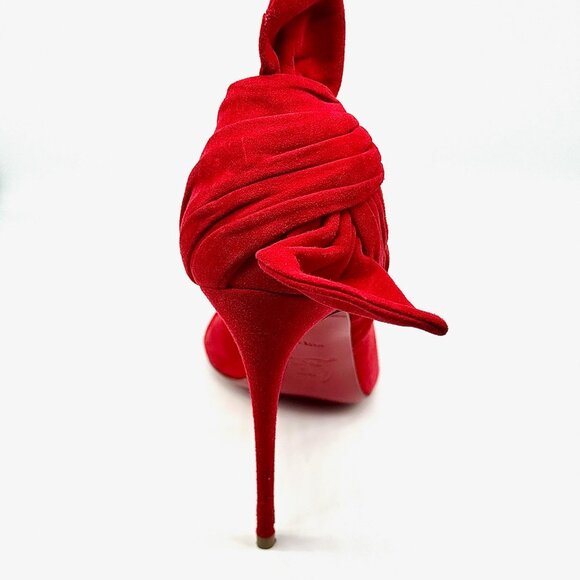 Christian Louboutin Barbara 100 Red Suede Peep Toe Bow Heels | Size 6 - Picture 5 of 5